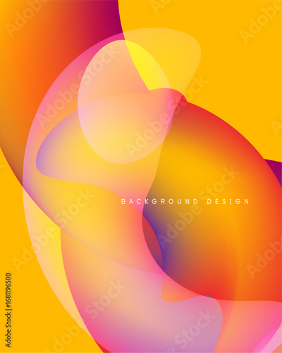 Abstract vibrant layers create flowing shapes. Warm colors dominate, blending orange, pink, purple hues. Background text reads background design.