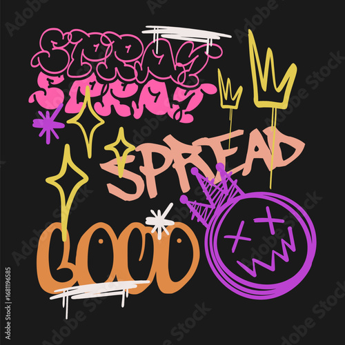 Spread loud graffiti urban graphic t-shirt print, Street art scribble vector design, Spray paint street style, Trendy abstract hand-drawn doodle streetwear