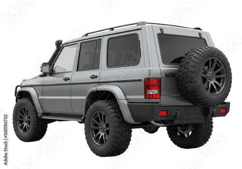 Isolated all terrain SUV vehicle model, rear view of the car, 4x4, offroad, transport object