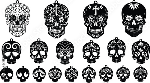 Sugar skull vector designs for dia de los muertos laser cutting