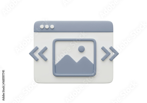 Isolated browser window with image placeholder and navigation arrows, modern concept art