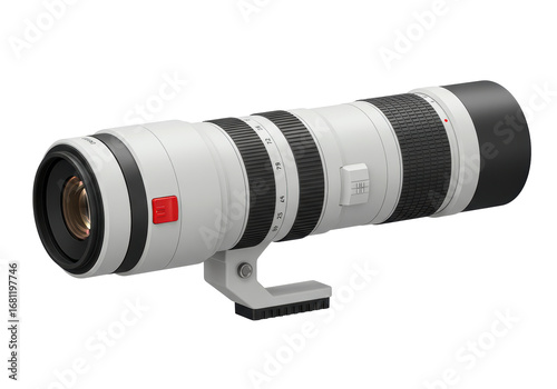 Isolated telephoto camera lens used for sports and wildlife photography for digital media