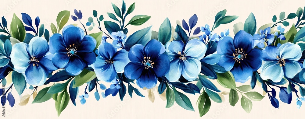 Fototapeta premium Gentle Blue Floral Watercolor Design for Decoration