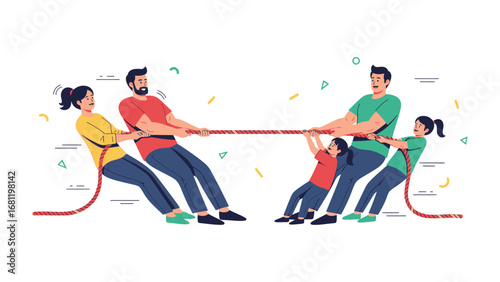 Family Tug-of-War: This illustration depicts the joy of familial bonding, capturing the competitive spirit and lightheartedness of a family tug-of-war.