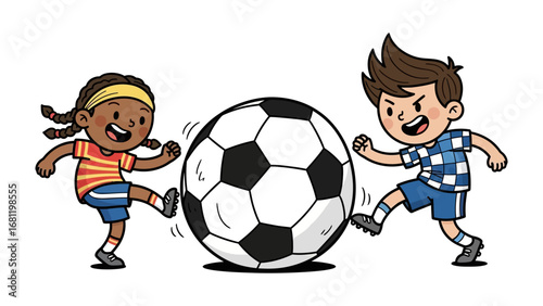 Soccer Players' Game: Two young soccer players, full of excitement and anticipation, prepare for an intense soccer game. The illustration captures their vibrant energy and eagerness.