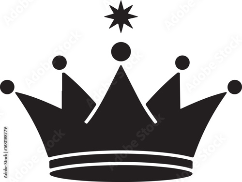 Crown black silhouette vector, Simple silhouette Design vector icon with white background