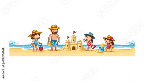 Family Beach Day: A family builds sandcastles and enjoys a fun-filled day at the beach, embodying the joy of togetherness and the beauty of simple pleasures.