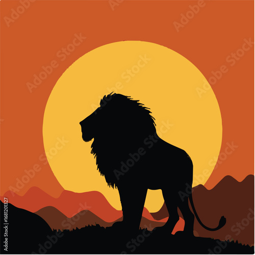 Lion Silhouette Against a Sunset Background