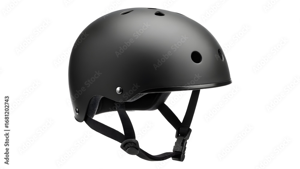 Fototapeta premium Matte Black Skateboarding Helmet Mockup Safety Gear for Extreme Sports Adventures and Head Protection Display