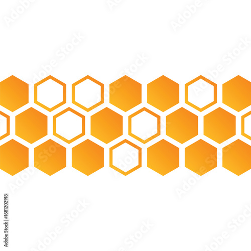 Geometric background. Hexagon shapes and outlines. Honeycomb orange gradient