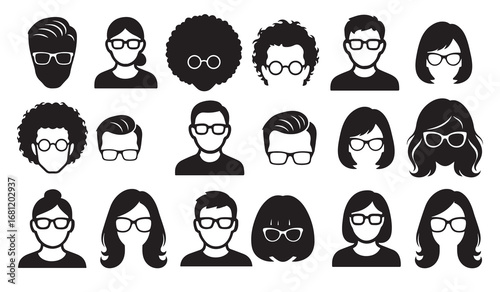 Male & Female Faces with Different Hairstyles & Glasses