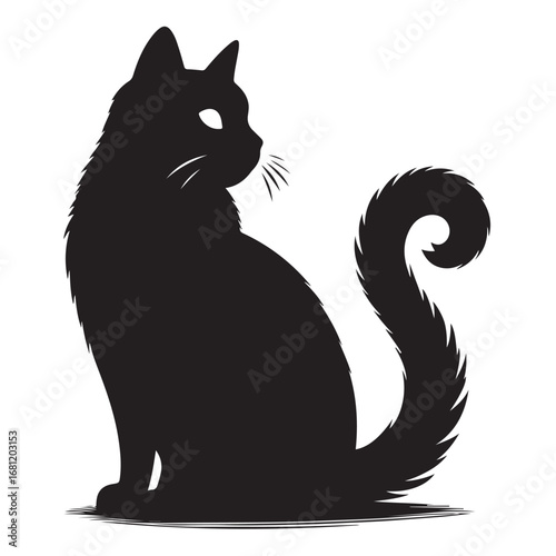 A domestic cat sitting calmly rendered as a simple black silhouette