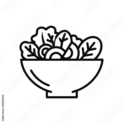 Vector illustration of fresh salad in bowl vector line illustration