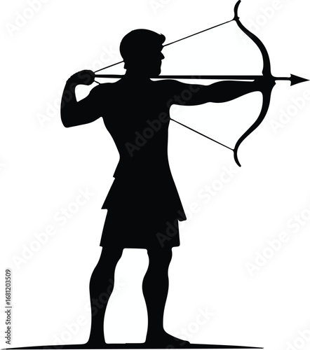 Silhouette of an Archer Aiming with Bow and Arrow
