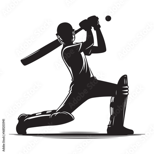 Dynamic cricket batsman silhouette in action