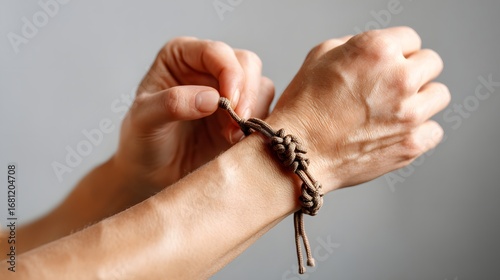 Closeup Hand Knotting Macrame Bracelet Natural Lighting