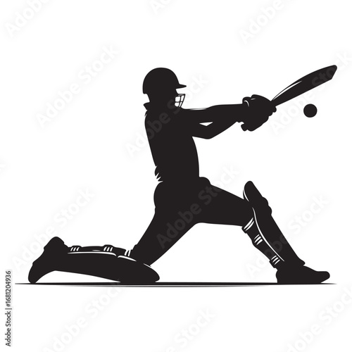 Dynamic cricket batsman in action silhouette