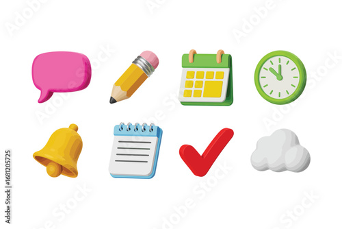 Collection of colorful 3d icons for planning and communication