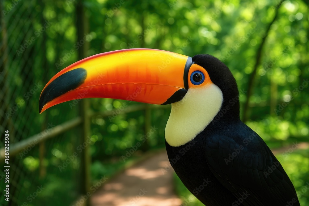 Fototapeta premium A Colorful Beaked Bird in Captivity, Part of the Ramphastidae Family