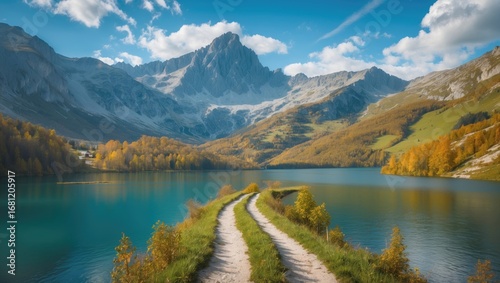 Fototapeta Naklejka Na Ścianę i Meble -  Scenic Path Along the Mountain Lake in the Tatra Mountains