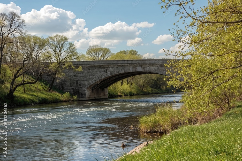 Fototapeta premium River and Stone Arch Bridge Scene