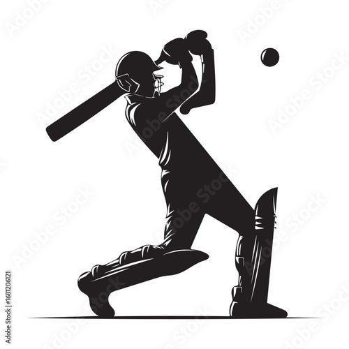 Dynamic cricket batsman in action silhouette