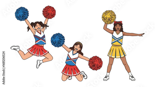 Cheerleaders in Action: Dynamic illustrated depicting the energy and teamwork of cheerleading. These energetic performers execute vibrant routines with poise. 