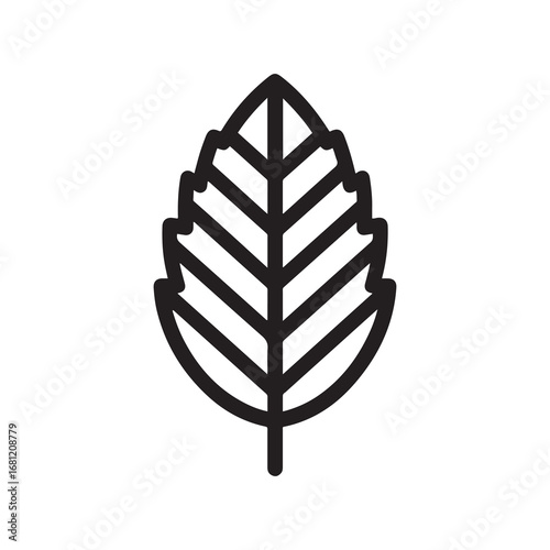 Leaf Icon with Veins in Black and White Outline Style