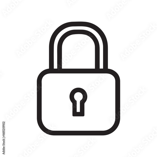 Black outline drawing of a closed padlock, with a keyhole