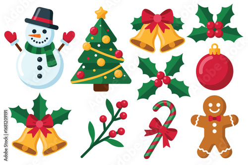 Collection of festive christmas holiday icons and decorations