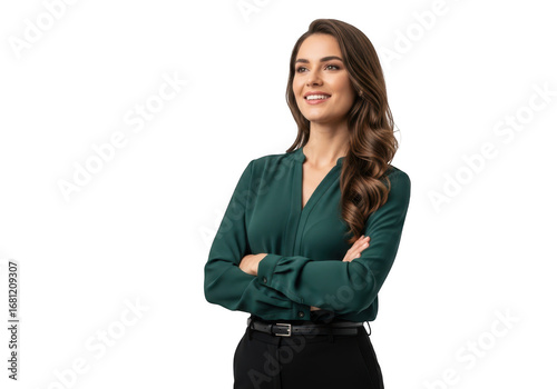 Confident business woman with arms crossed isolated on transparent background