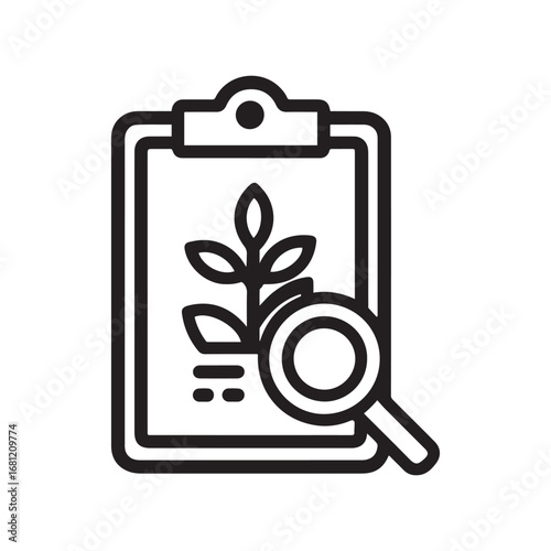 Plant Analysis Clipboard Icon with Magnifying Glass for Inspection