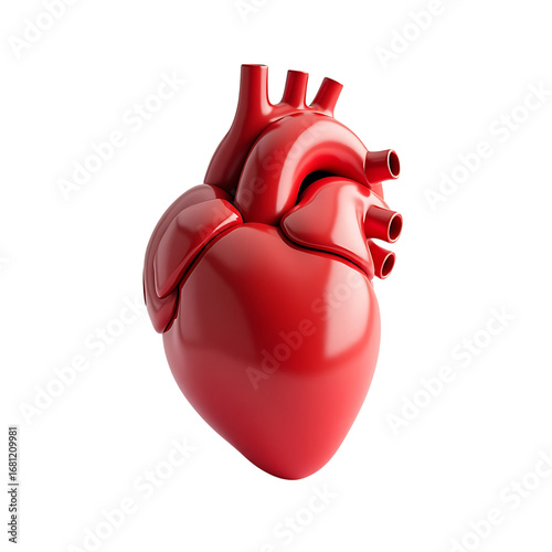 Realistic red human heart anatomical model isolated on transparent background