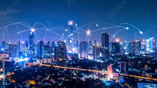 Wallpaper Mural Futuristic Cityscape at Night with Network Connections Torontodigital.ca