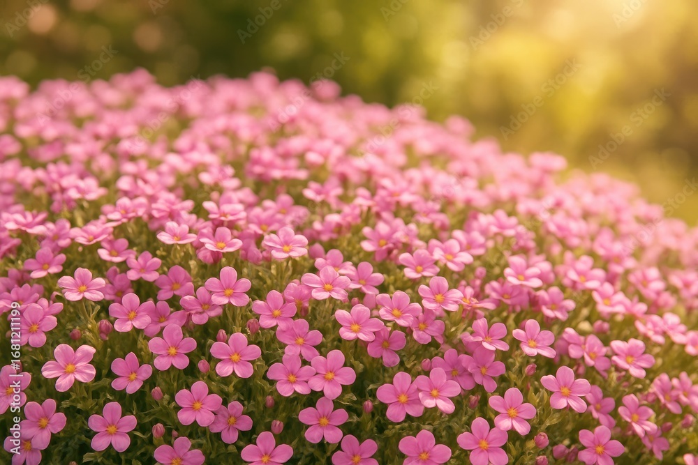 Fototapeta premium Small pink floral accents decorating the garden landscape