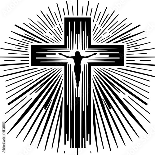 Sacred Symbol of Faith: A profound illustration of a cross, radiating beams of light, signifies devotion and spiritual reflection.