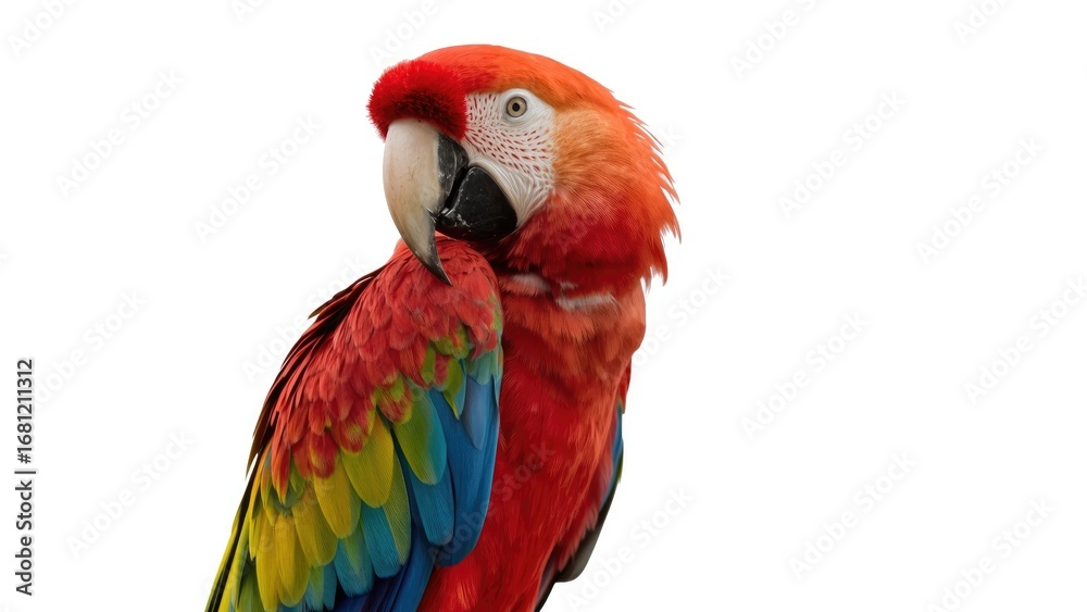 Fototapeta premium Colorful parrot sitting amidst rainforest foliage