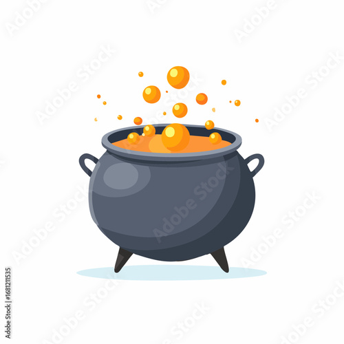 Whimsical Halloween Cauldron with Bubbling Potion, a Flat Vector Illustration Perfect for Spooky Season Decorations and Designs