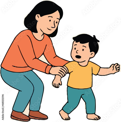 Mother Helping Child Learn to Walk