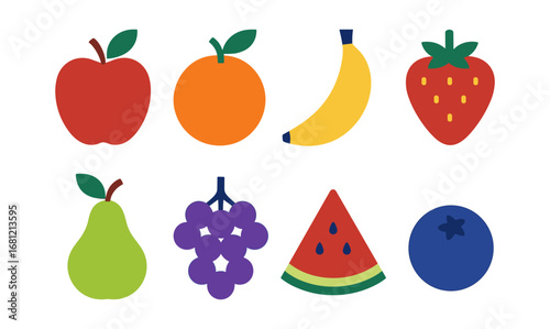 Colorful flat style fruits collection with apple banana grape