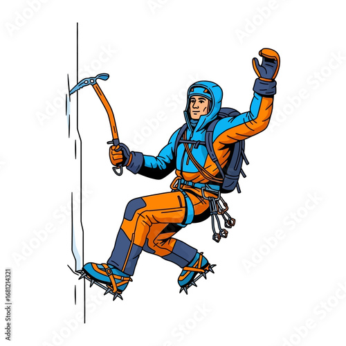 Summit Seeker: A courageous climber fearlessly scaling a challenging ice wall, epitomizing the spirit of adventure and perseverance.