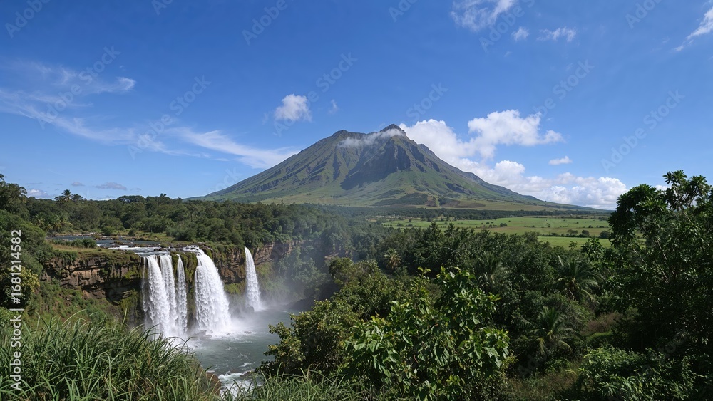 Obraz premium Photograph of a dual cascade in a tropical paradise
