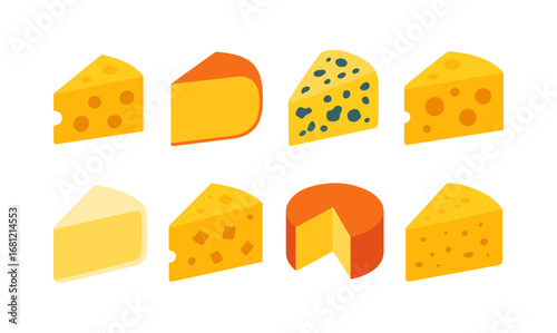 Collection of various cheese types in flat design