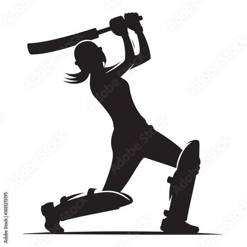 Dynamic cricket batsman in action silhouette
