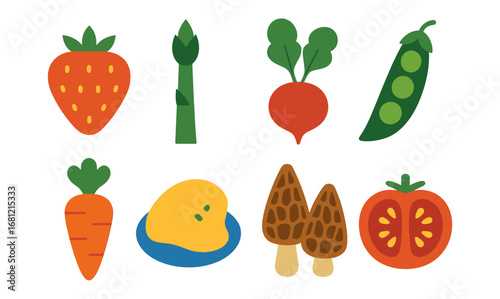 Colorful flat design of fresh fruits and vegetables collection