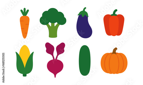 Colorful flat vegetable icons collection for healthy eating design projects