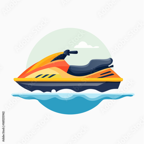 Colorful Jet Ski Illustration On Water