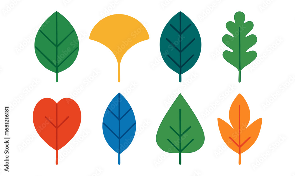 Fototapeta premium Colorful collection of stylized autumn leaves in flat design