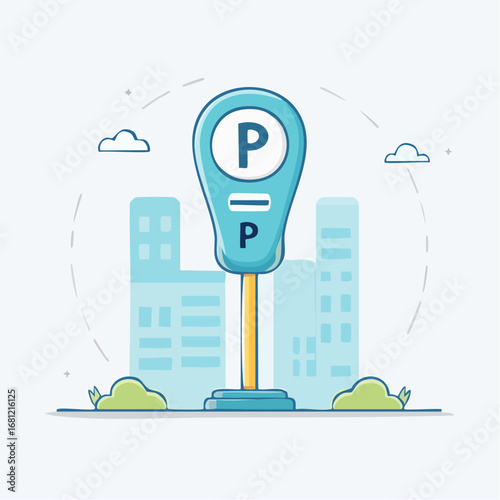 Simple Parking Meter Illustration In Cityscape