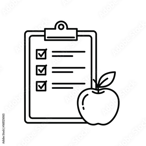 Vector illustration of clipboard with checklist and apple